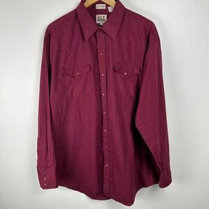 ELY‎ CATTLEMAN Tall Man Burgundy Long Sleeve Western Snap Button Shirt XXLT